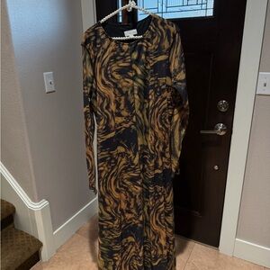 Topshop Black and Brown Patterned Long Sleeve Dress